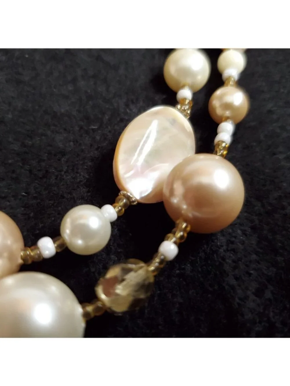 Layered Beaded Necklace MOP Faux Pearl Cream Beige 18